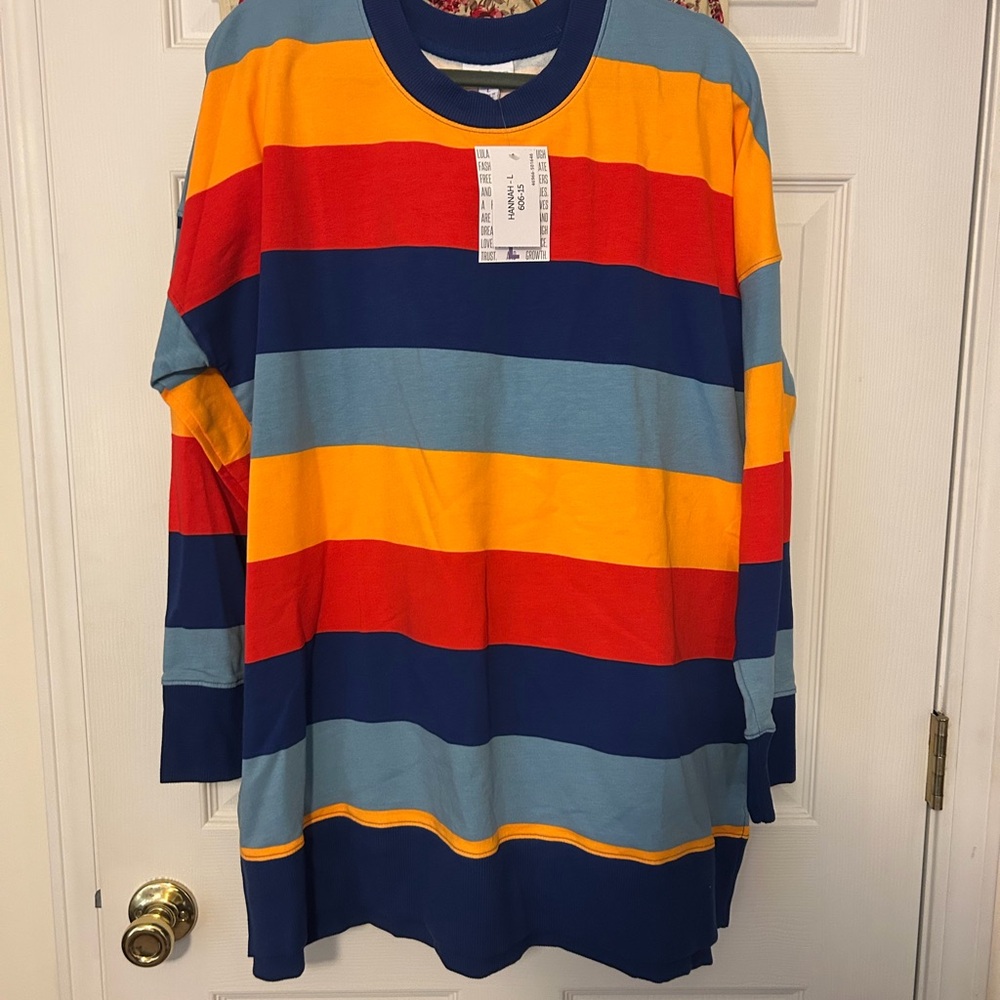BNWT Size L LuLaRoe Multicolor Striped Long Sleeve Top Hannah